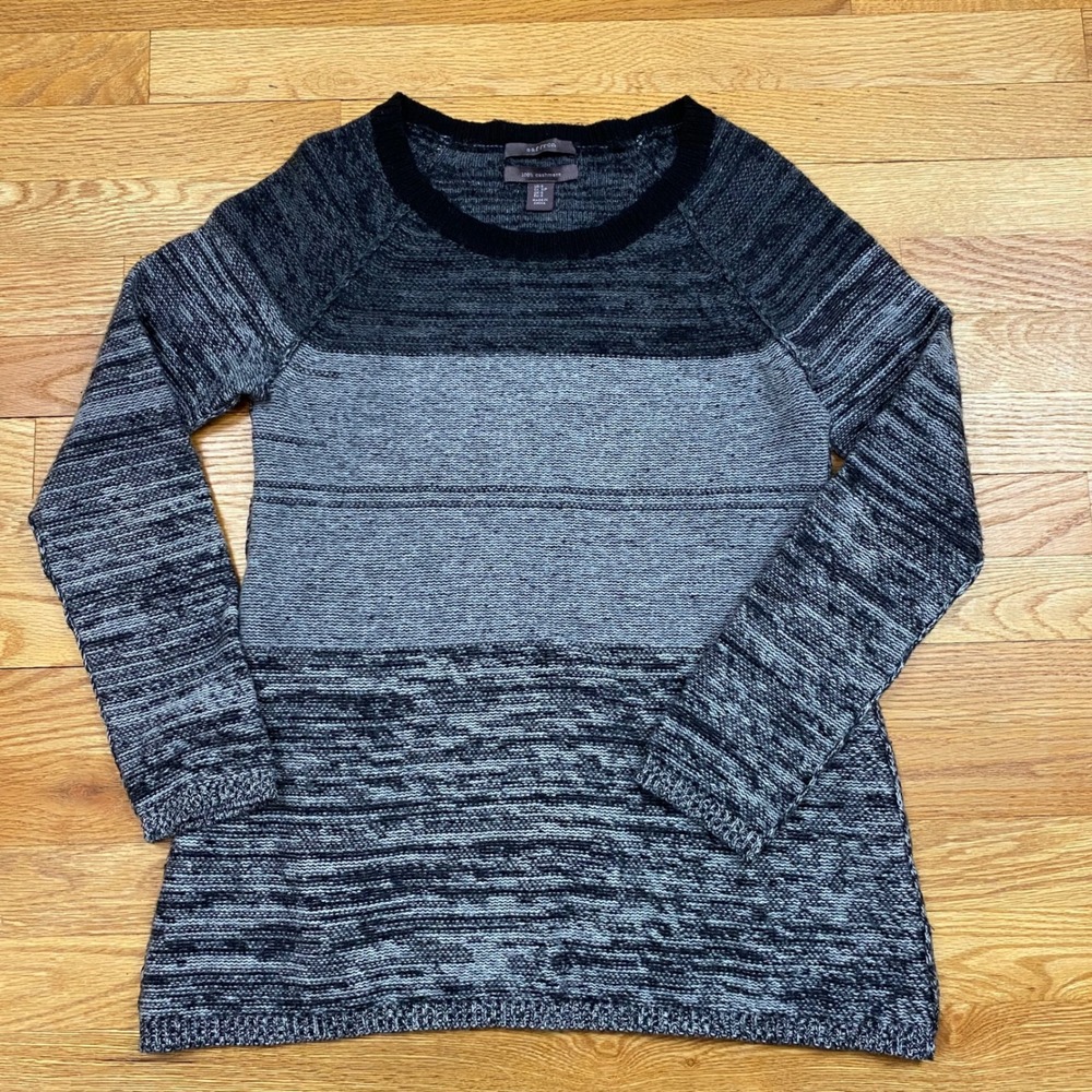 Saffron Cashmere Sweater Womens S Gray Ombre Knit‎ Long Sleeve Luxury Soft